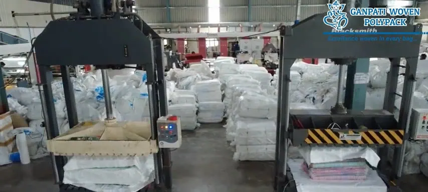 Bale press at the Ganpati Woven Polypack plant