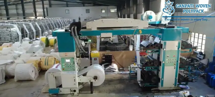 Polygraph flexo printing machine beside the loom shed