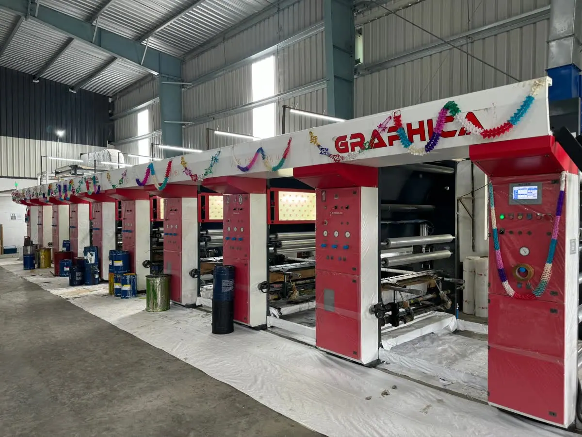 Rotogravure printing, up to 8 colours at the Ganpati Woven Polypack plant