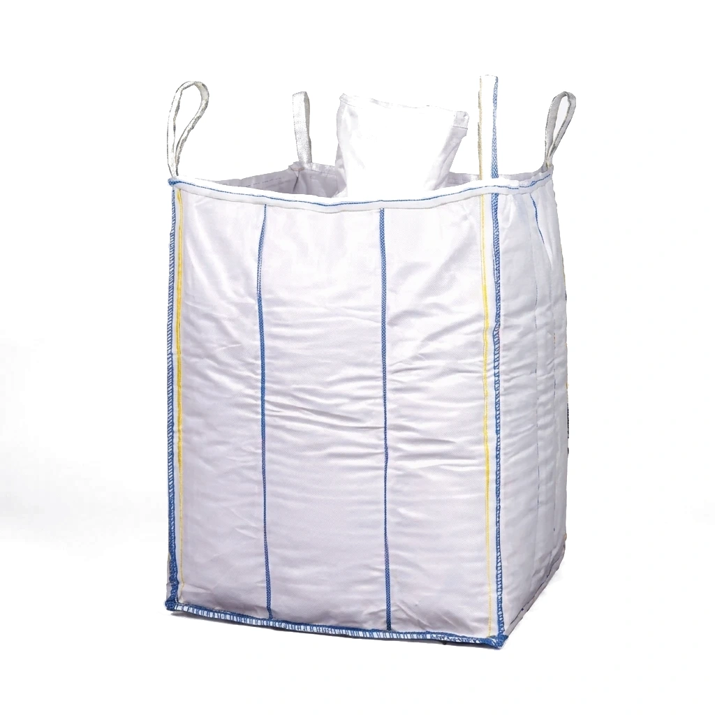 Panel type baffle bulk bag retaining square shape on plain white background